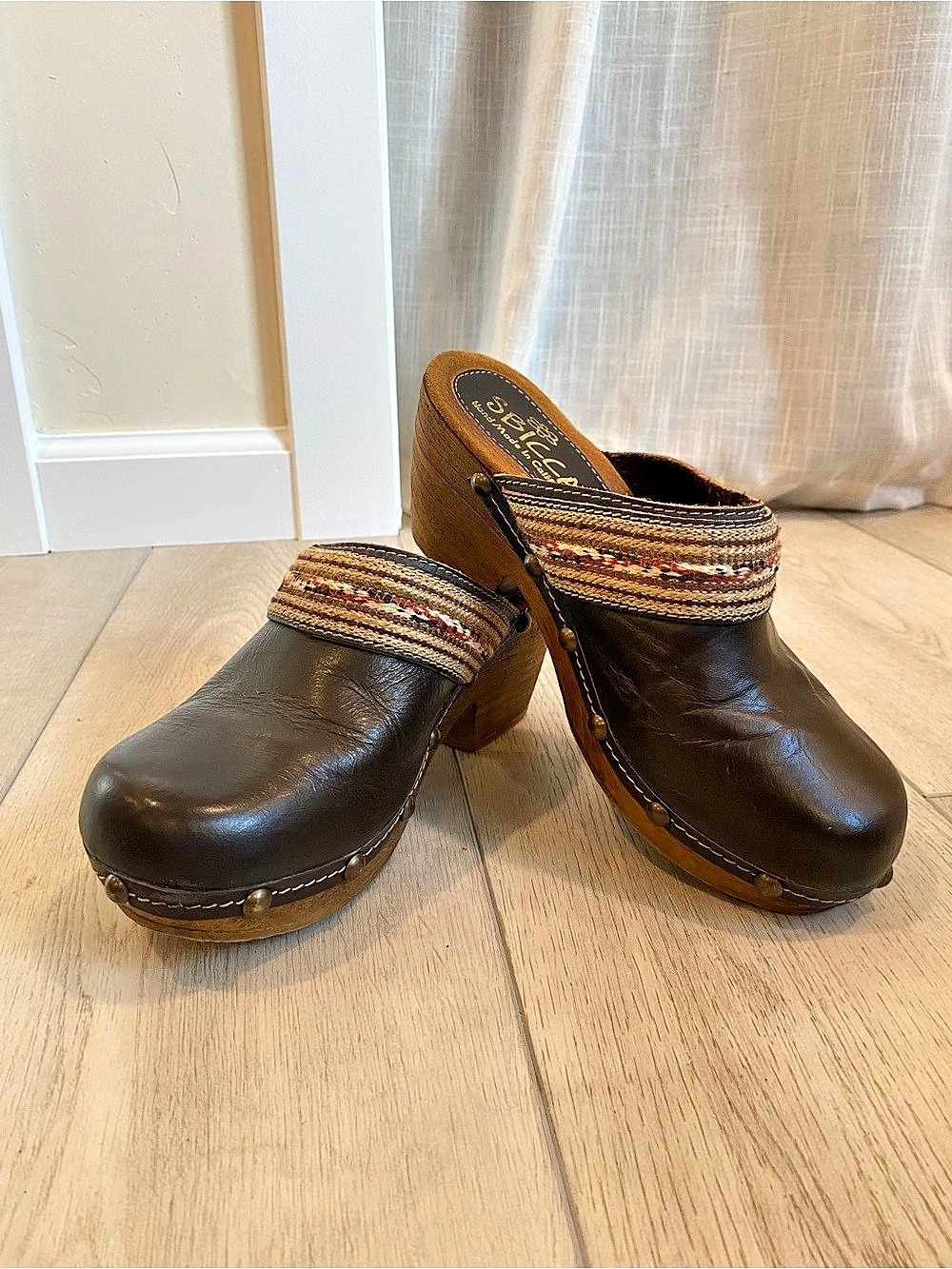 SBICCA Women's Brown Studded Leather Clogs